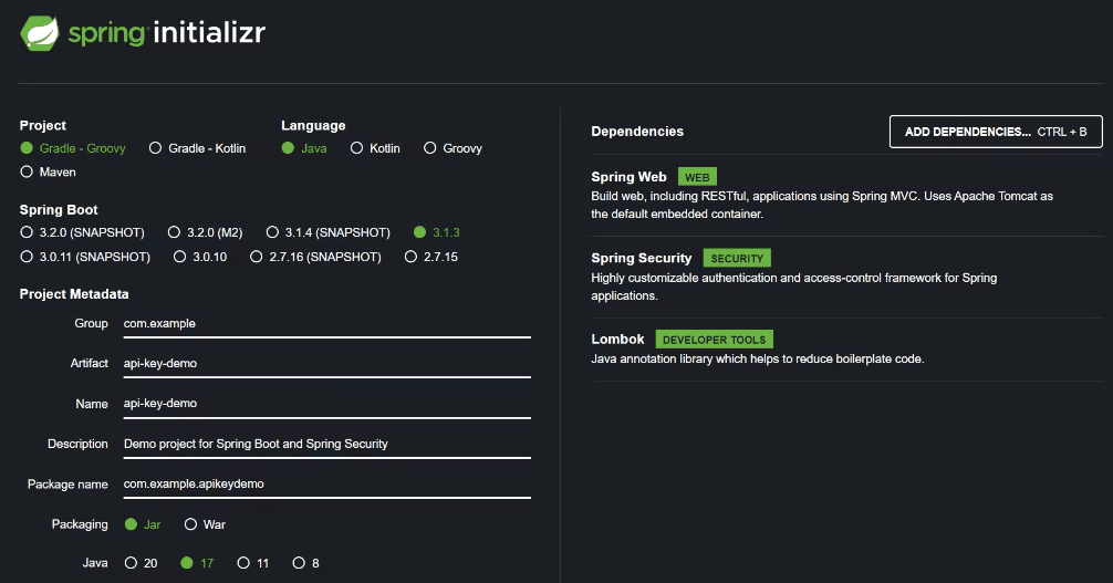 Project setup with Spring Initializer