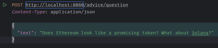 Post request to the question endpoint